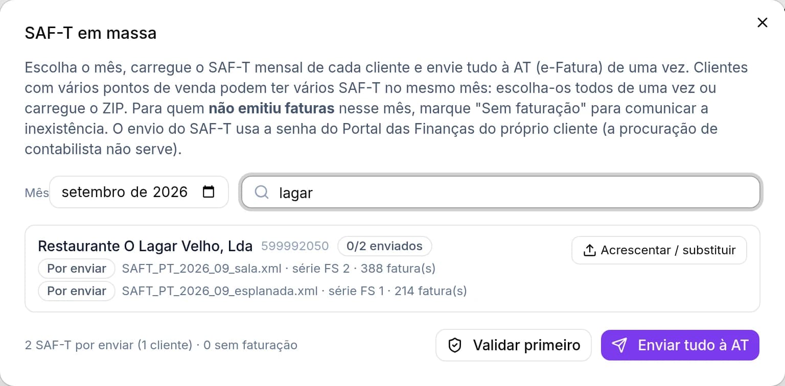 SAF-T em massa no Konta com dois ficheiros no mesmo mês